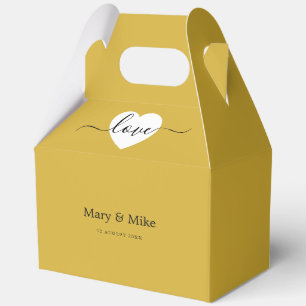 Stylish Metallic Gold Love Text Heart Gable Favor Box