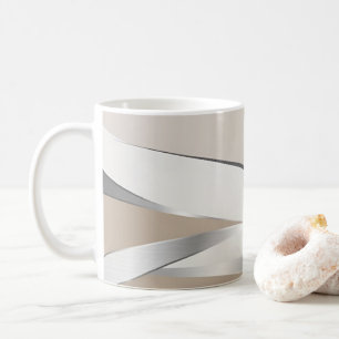 Stylish Metallic Silver Beige White Wave Coffee Mug