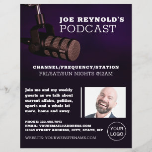 Stylish Microphone, Podcaster, Podcast Advertising Flyer