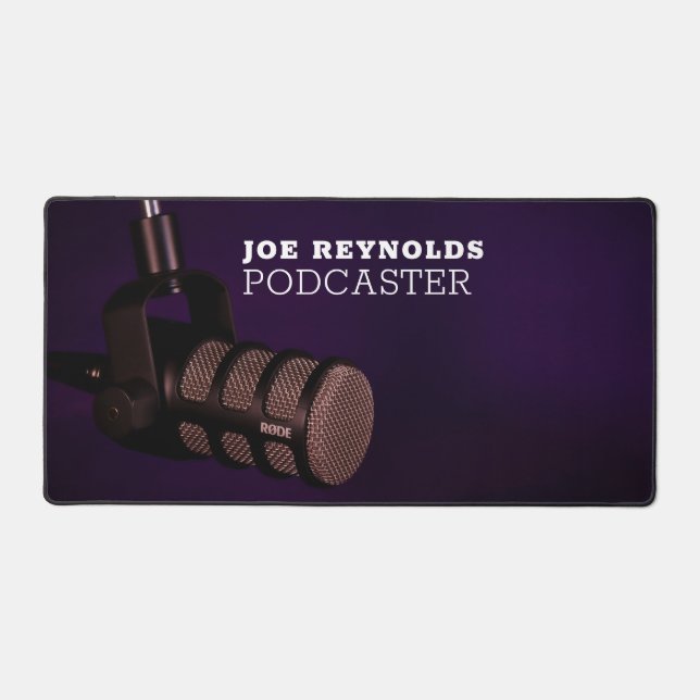 Stylish Microphone, Podcaster, Podcast Desk Mat (Front)