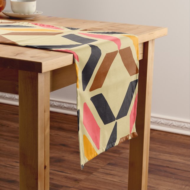 Stylish Mid Century Mod Geometric Shapes in Brown  Short Table Runner (In Situ)