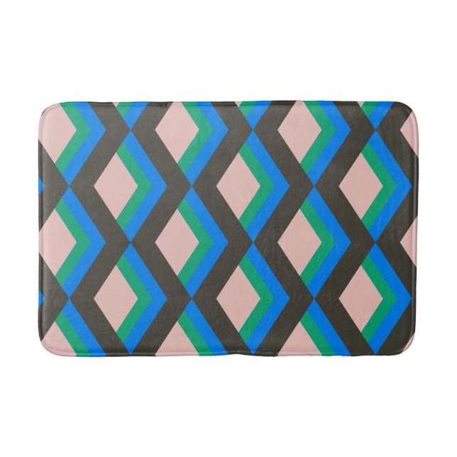 Stylish Mid Century Mod Pattern in Blue and Green  Bath Mat (Front)