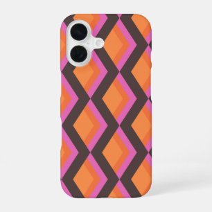 Stylish Mid Century Mod Pattern in Pink and Brown  iPhone 16 Case