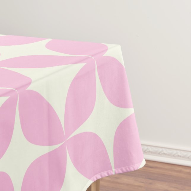 Stylish Mid Century Modern Pattern Cute Pink Tablecloth (In Situ)