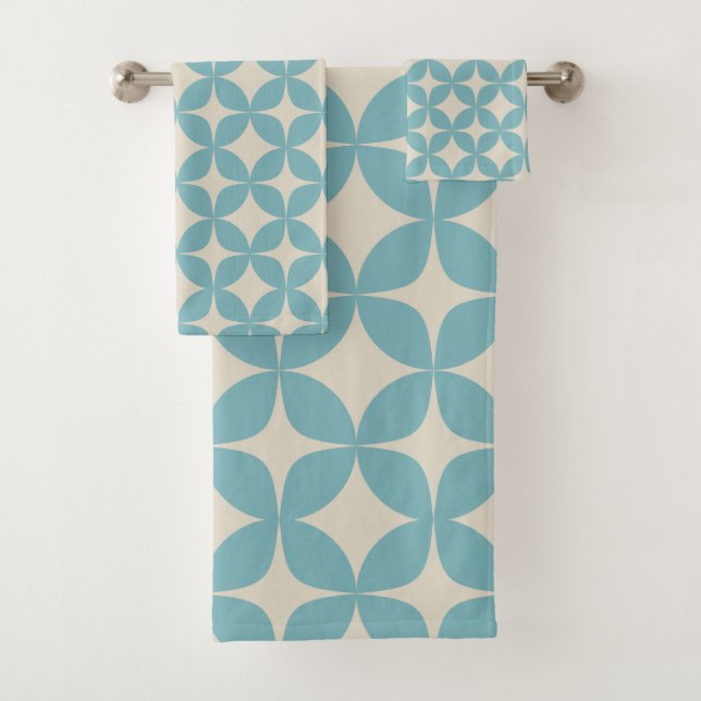 Stylish Mid Century Modern Pattern in Teal Blue Bath Towel Set (Insitu)