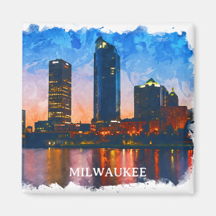 Stylish Milwaukee Wisconsin Skyline Panorama View Magnet