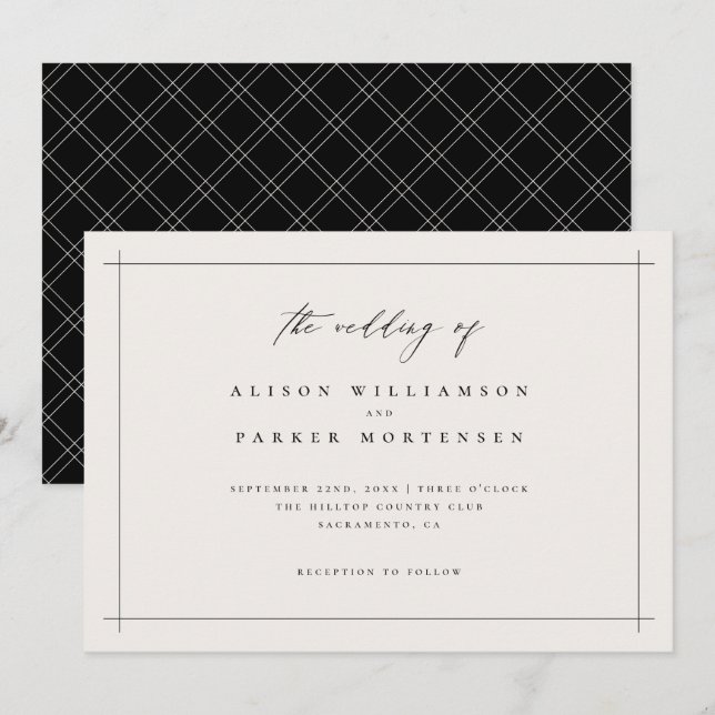 Stylish Minimal Black & Ivory Typography Wedding Invitation (Front/Back)