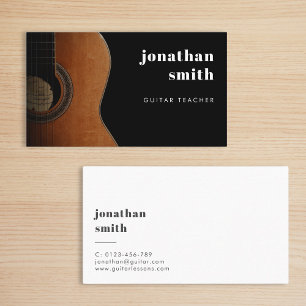 Stylish Minimal Guitar Musician Black and White Business Card