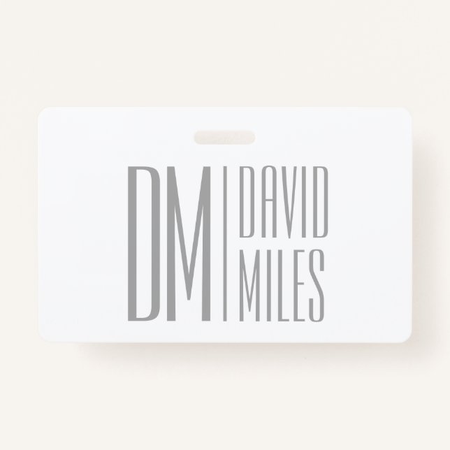 Stylish Minimal & Modern Grey Initials & Name Logo Badge (Front)