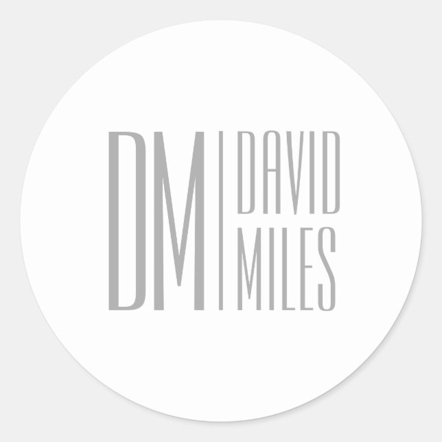 Stylish Minimal & Modern Grey Initials & Name Logo Classic Round Sticker (Front)