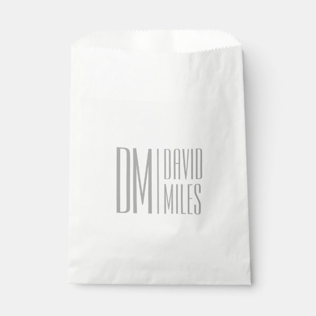 Stylish Minimal & Modern Grey Initials & Name Logo Favour Bag (Front)