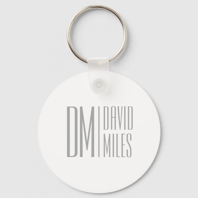 Stylish Minimal & Modern Grey Initials & Name Logo Keychain (Front)