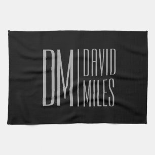 Stylish Minimal & Modern Grey Initials & Name Logo Kitchen Towel