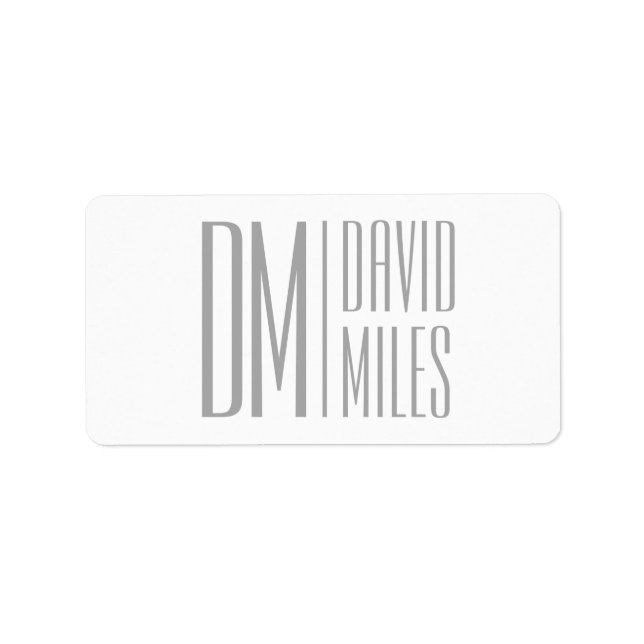 Stylish Minimal & Modern Grey Initials & Name Logo Label (Front)