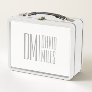 Stylish Minimal & Modern Grey Initials & Name Logo Metal Lunch Box