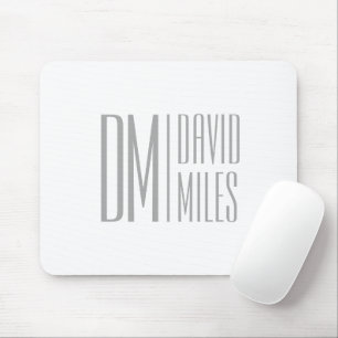 Stylish Minimal & Modern Grey Initials & Name Logo Mouse Pad