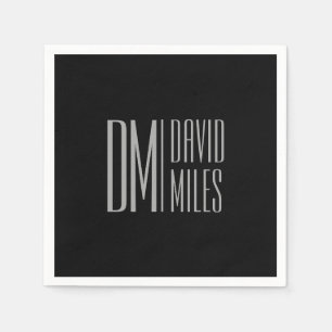 Stylish Minimal & Modern Grey Initials & Name Logo Napkin
