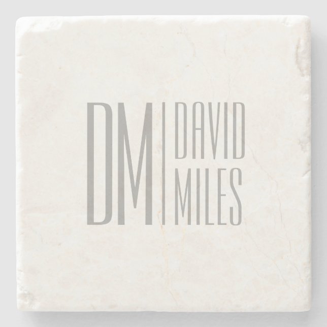 Stylish Minimal & Modern Grey Initials & Name Logo Stone Coaster (Front)
