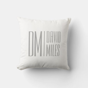 Stylish Minimal & Modern Grey Initials & Name Logo Throw Pillow