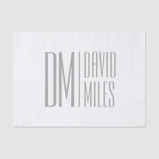 Stylish Minimal & Modern Grey Initials & Name Logo Tissue Paper (Front)