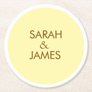 STYLISH MINIMAL PERSONALIZED NAME CREAM WEDDING ROUND PAPER COASTER
