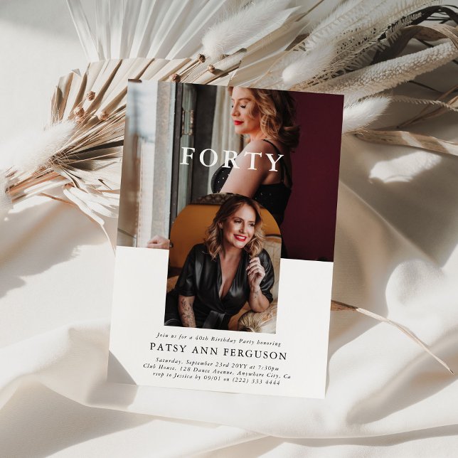 Stylish Minimal Photo FORTY 40th Birthday Invitation (Creator Uploaded)