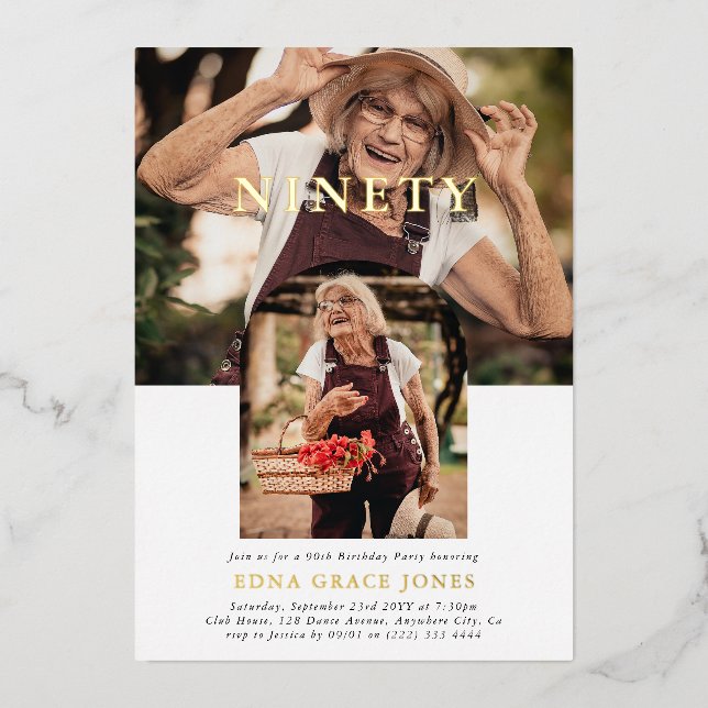 Stylish Minimal Photo NINETY 90th Birthday (Front)