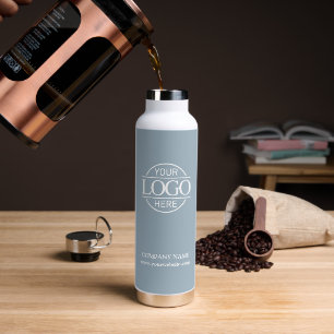 Stylish Minimal Scandinavian Blue Business Logo Water Bottle