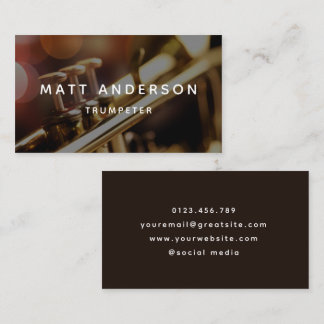 Stylish Minimal Trumpet Black and White Musician Business Card