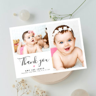 Stylish Minimalist 2 Photo New Baby Thank You Card