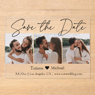 stylish minimalist 3 photo modern save the date  acrylic invitations