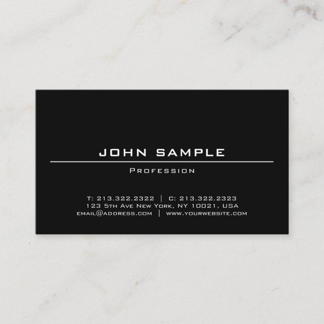 Stylish Minimalist Black&White Simple Plain Modern Business Card (Front)