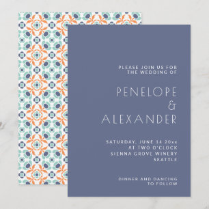 Stylish Minimalist Blue Geometric Chic Wedding Invitation