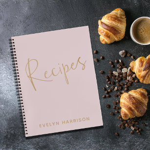 Stylish Minimalist Blush Personalized Recipe Notebook