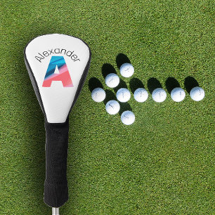 Stylish  minimalist coral blue letter A wihite Golf Head Cover