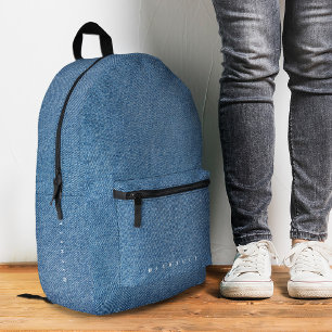 Stylish Minimalist Denim Blue Jeans  Printed Backpack