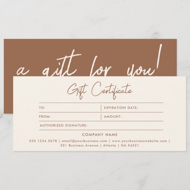 Stylish Minimalist Ivory Brown Gift Certificate (Front/Back)