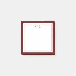 Stylish Minimalist Maroon Red Two Border Monogram Post-it Notes