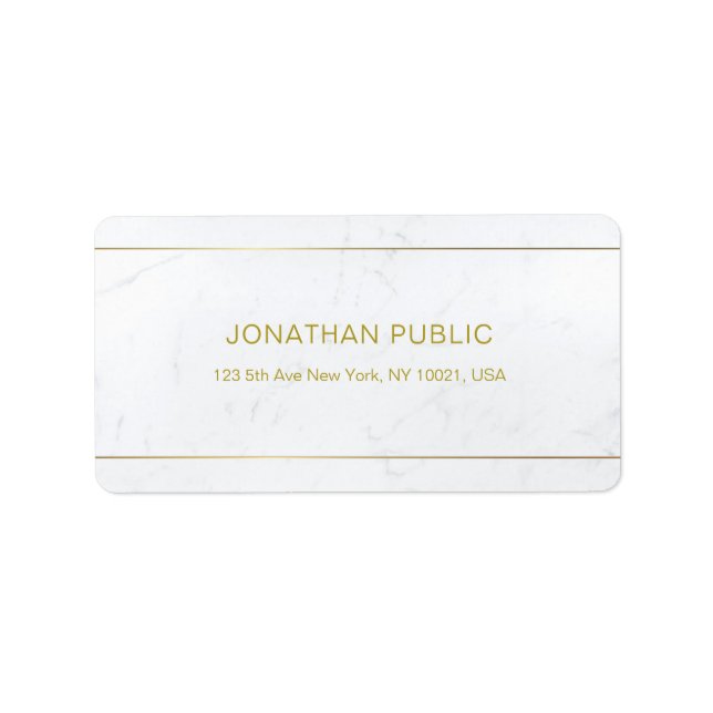 Stylish Minimalist Modern White Marble Gold Text Label (Front)
