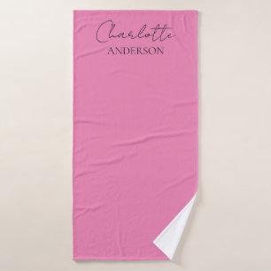 Stylish Minimalist Monogram Name Pink  Bath Towel