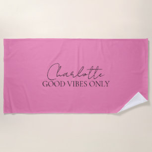 Stylish Minimalist Monogram Name Pink  Beach Towel