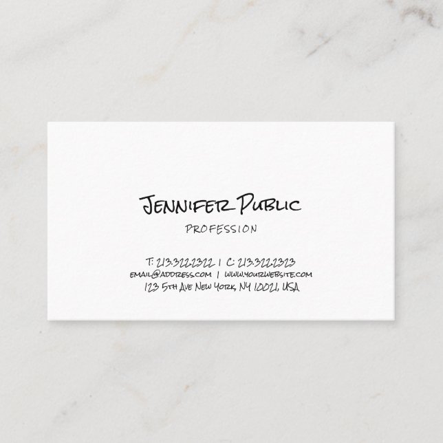 Stylish Minimalist Plain Freehand Script Modern Business Card (Front)