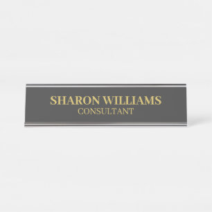 Stylish Minimalist Simple Professional Grey Gold Desk Name Plate