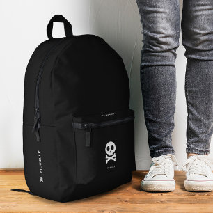 Stylish Minimalist Skull Crossbones Black White Printed Backpack