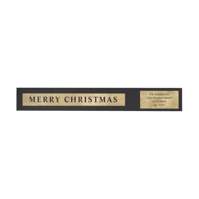 Stylish Minimalistic Black & Faux Gold Christmas Wrap Around Label (Individual)