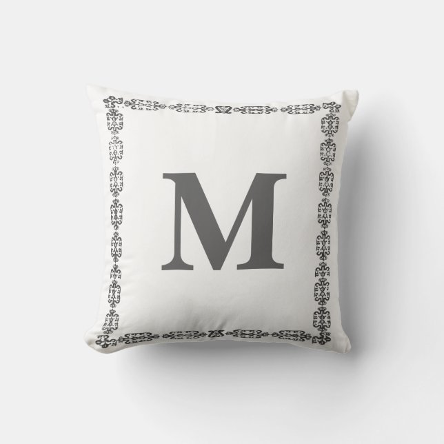 Stylish Minimalistic White Black Frame Cushion (Front)