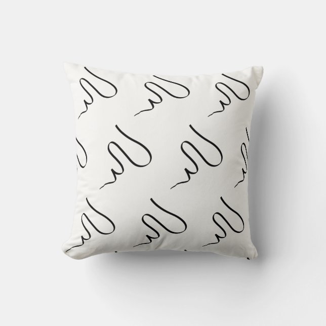 Stylish Minimalistic White Black Line Wave Cushion (Front)