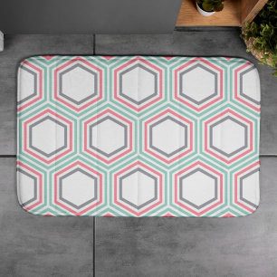 Stylish Mint and Coral Geometric Pattern Bath Mat