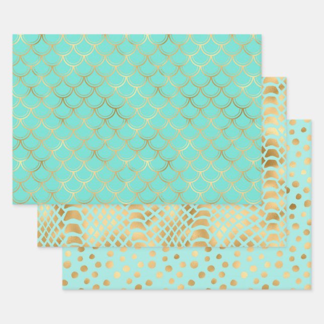 Stylish Mint and Gold Wrapping Paper Sheet (Set)