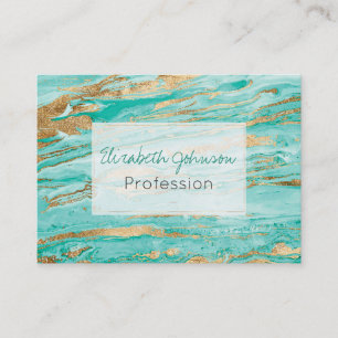 Stylish Mint & Gold Abstract Marbleized Paint Business Card